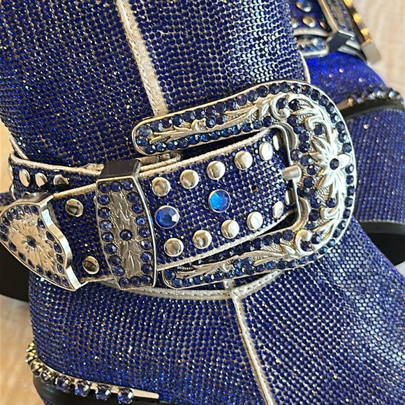 New Super Rare Dolls Kill Sheriff Shine Cowboy Boots - Blue Bling - Picture 6 of 10